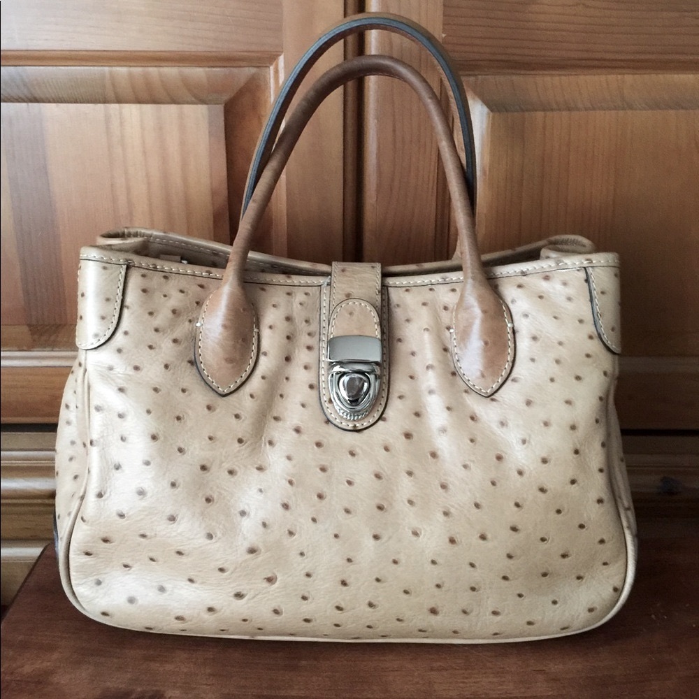 Dooney & Bourke Tan Ostrich Leather Satchel.